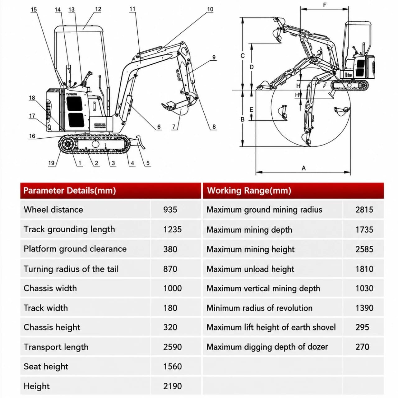 TYPHON TERROR XV STORM Mini Excavator – 1.05 Ton Trench Digger 13.5hp B&S EPA Engine USA View 2