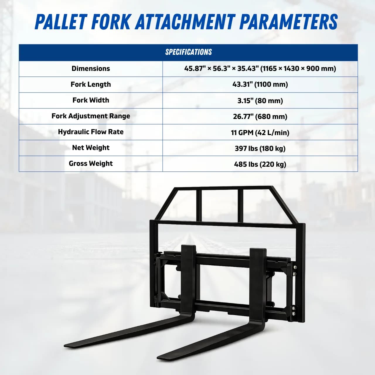TYPHON Skoop Hydraulic Pallet Fork Attachment for Wheel Loader 43 Inch 11.1 GPM View 2