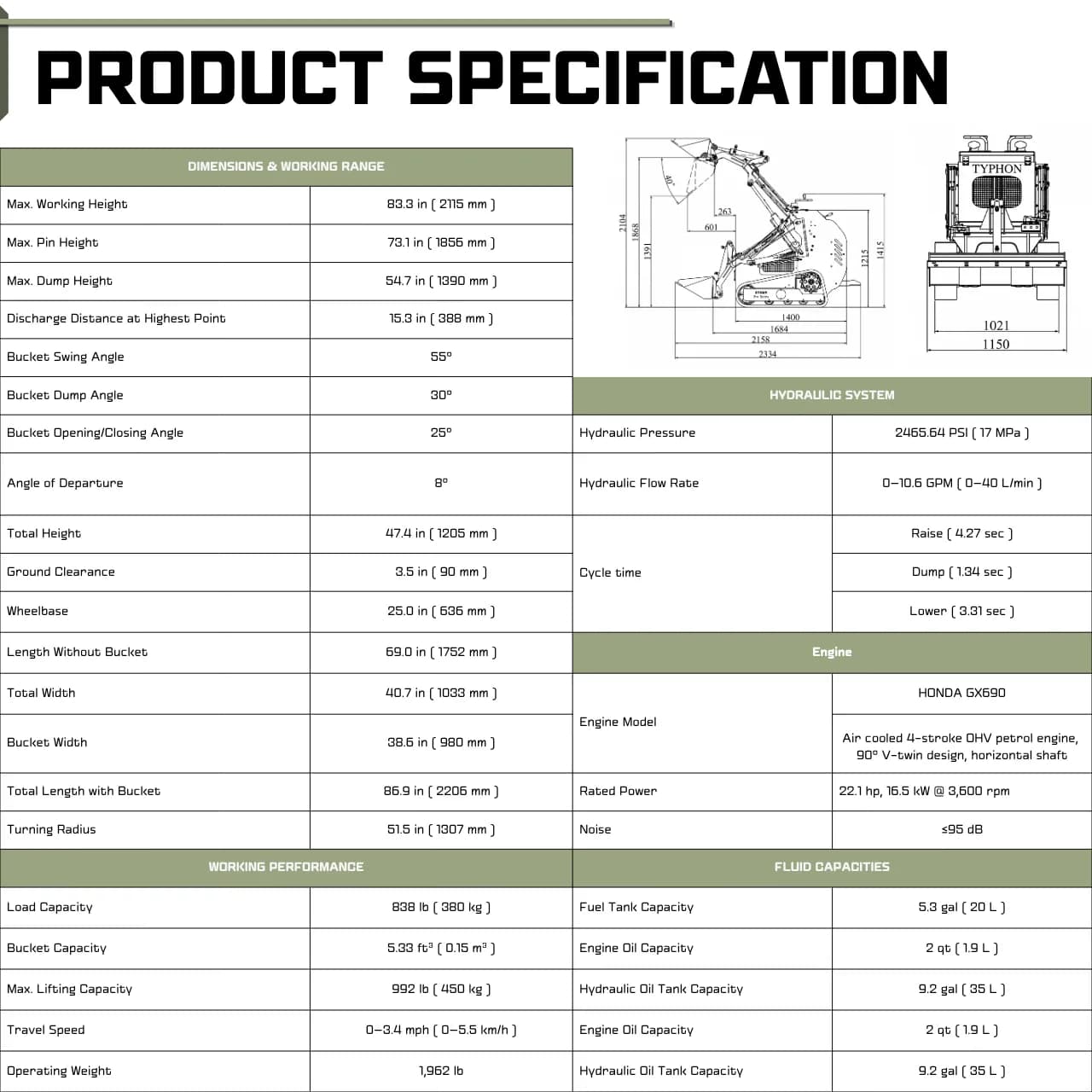 TYPHON STOMP 502 PRO Mini Tracked Skid Steer – 22.1 HP Honda GX690 & 10.6 GPM Hydraulics — view 2