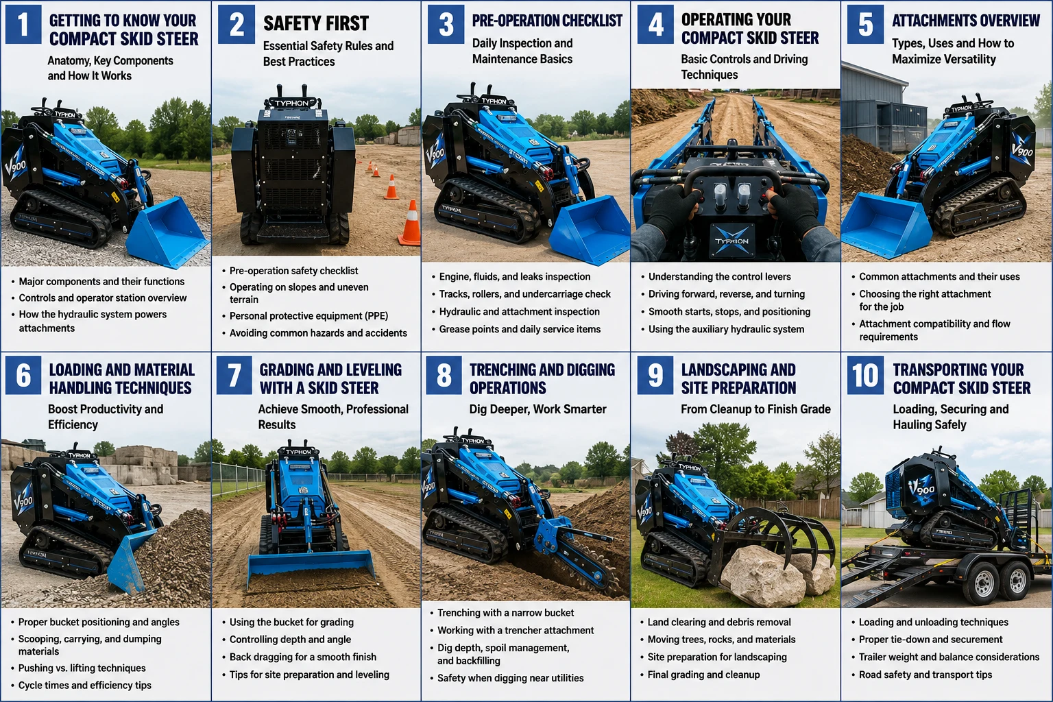 Compact Skid Steer Operator Safety Guide: Visibility, Stability, Attachments, and Jobsite Communication